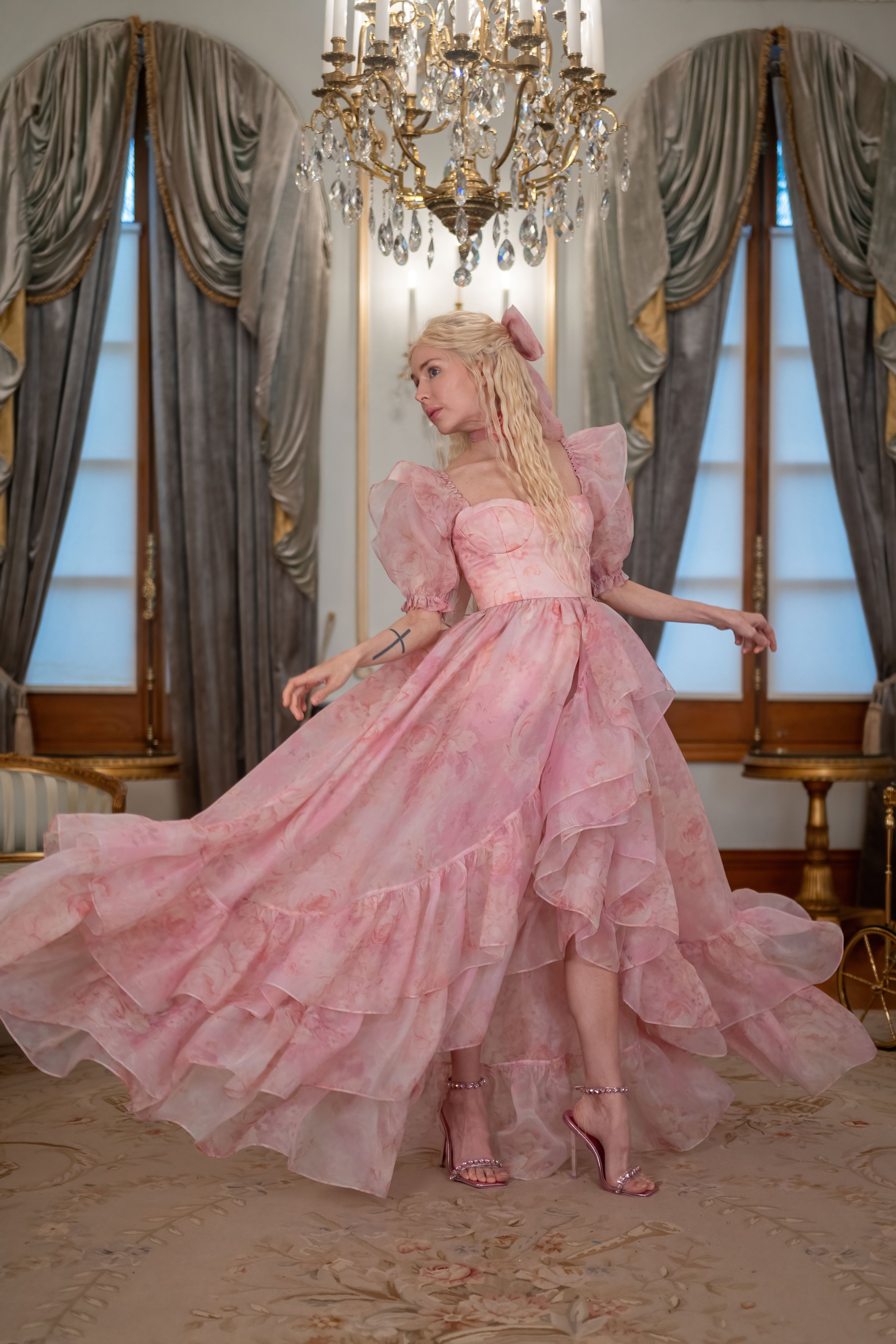 Fantasy Rose Cascading Gown