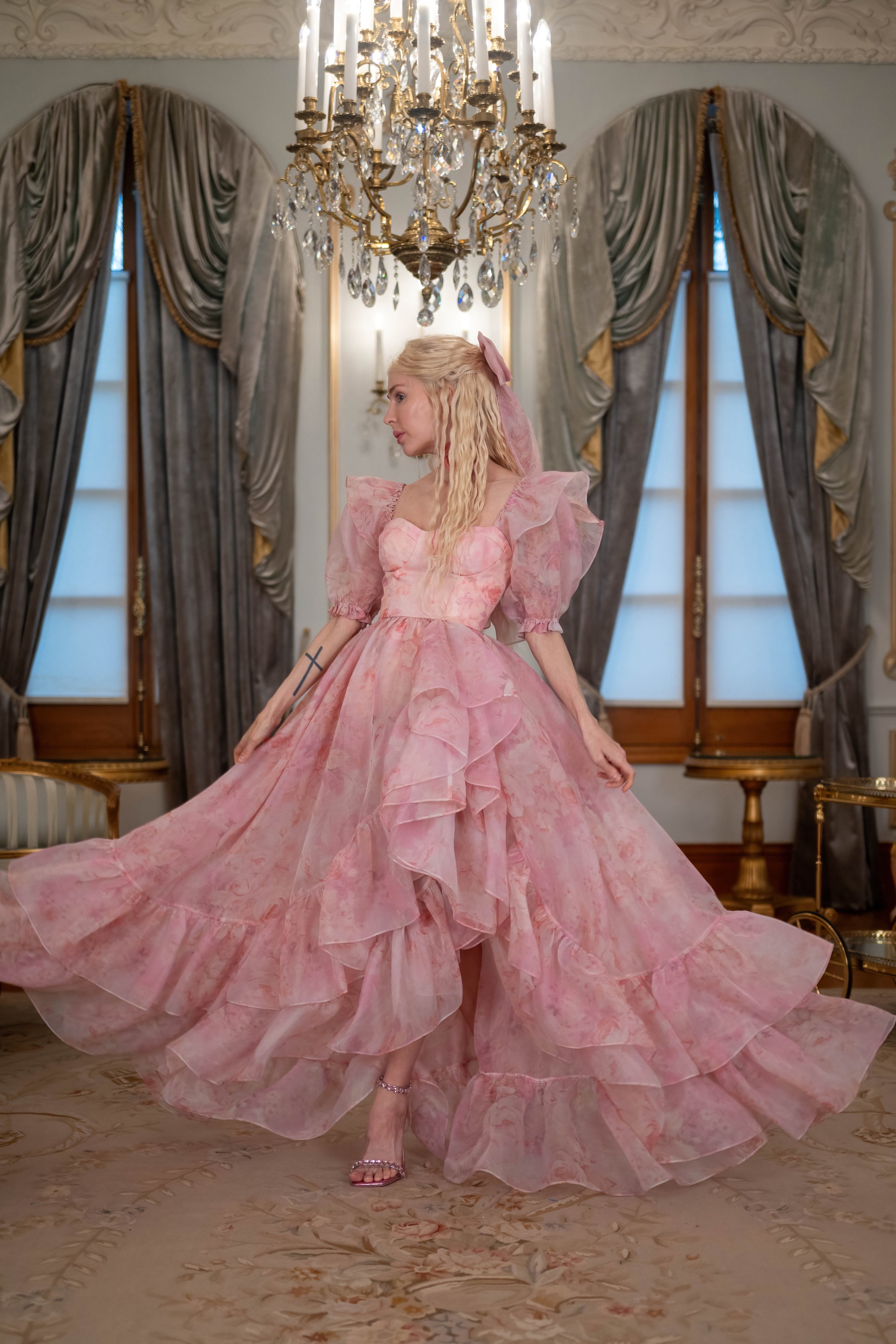 Fantasy Rose Cascading Gown