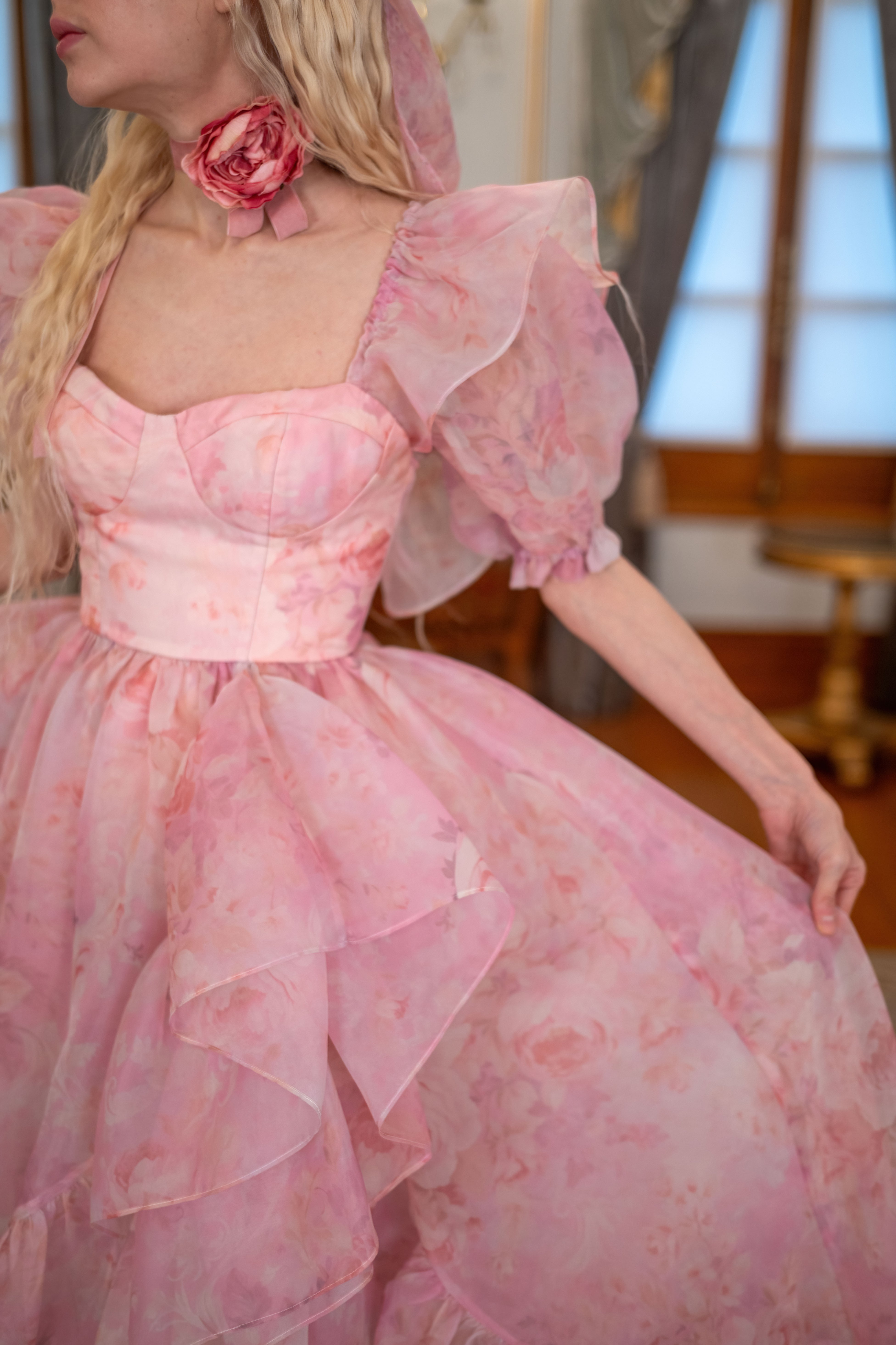 Fantasy Rose Cascading Gown