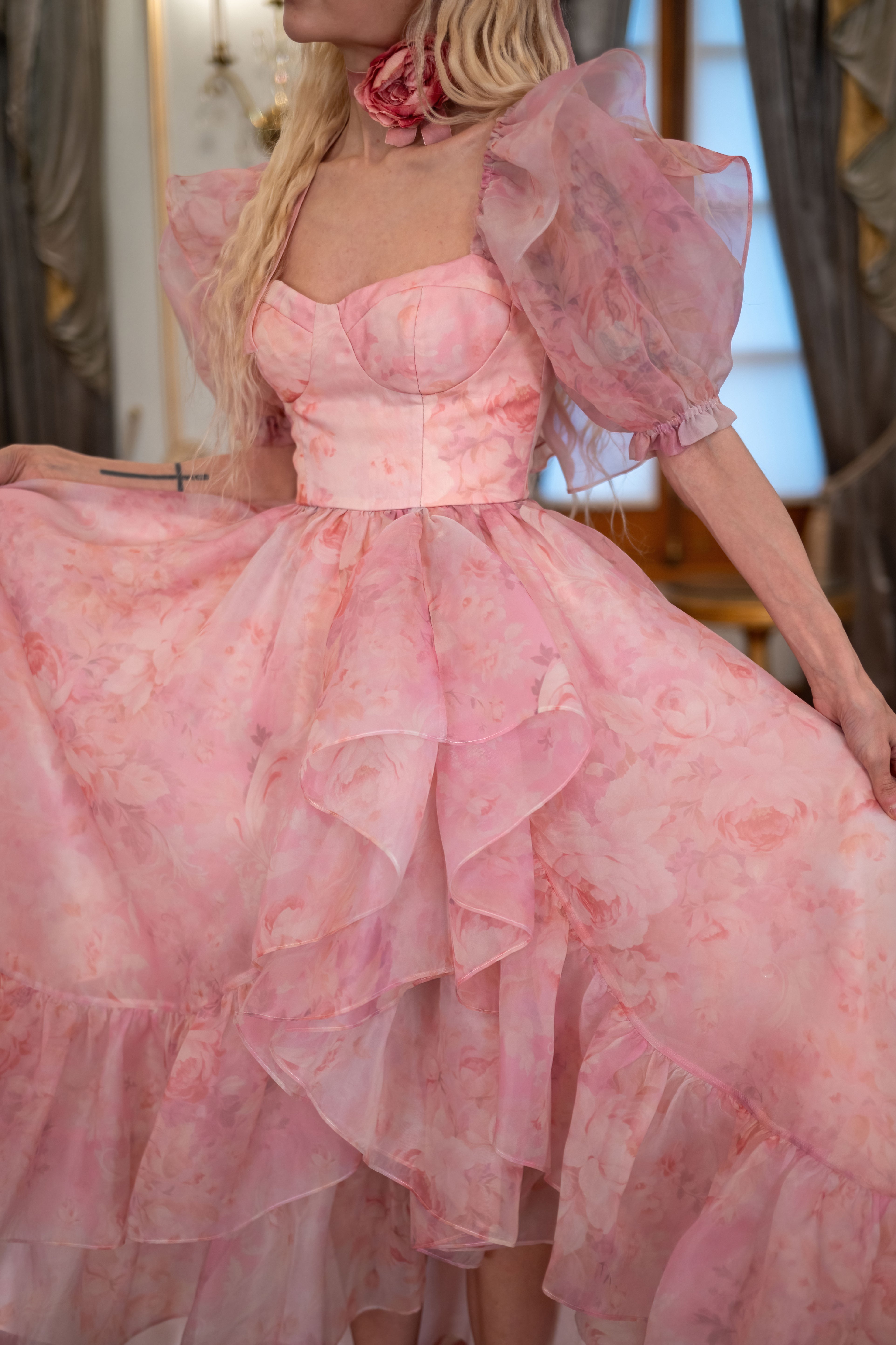Fantasy Rose Cascading Gown