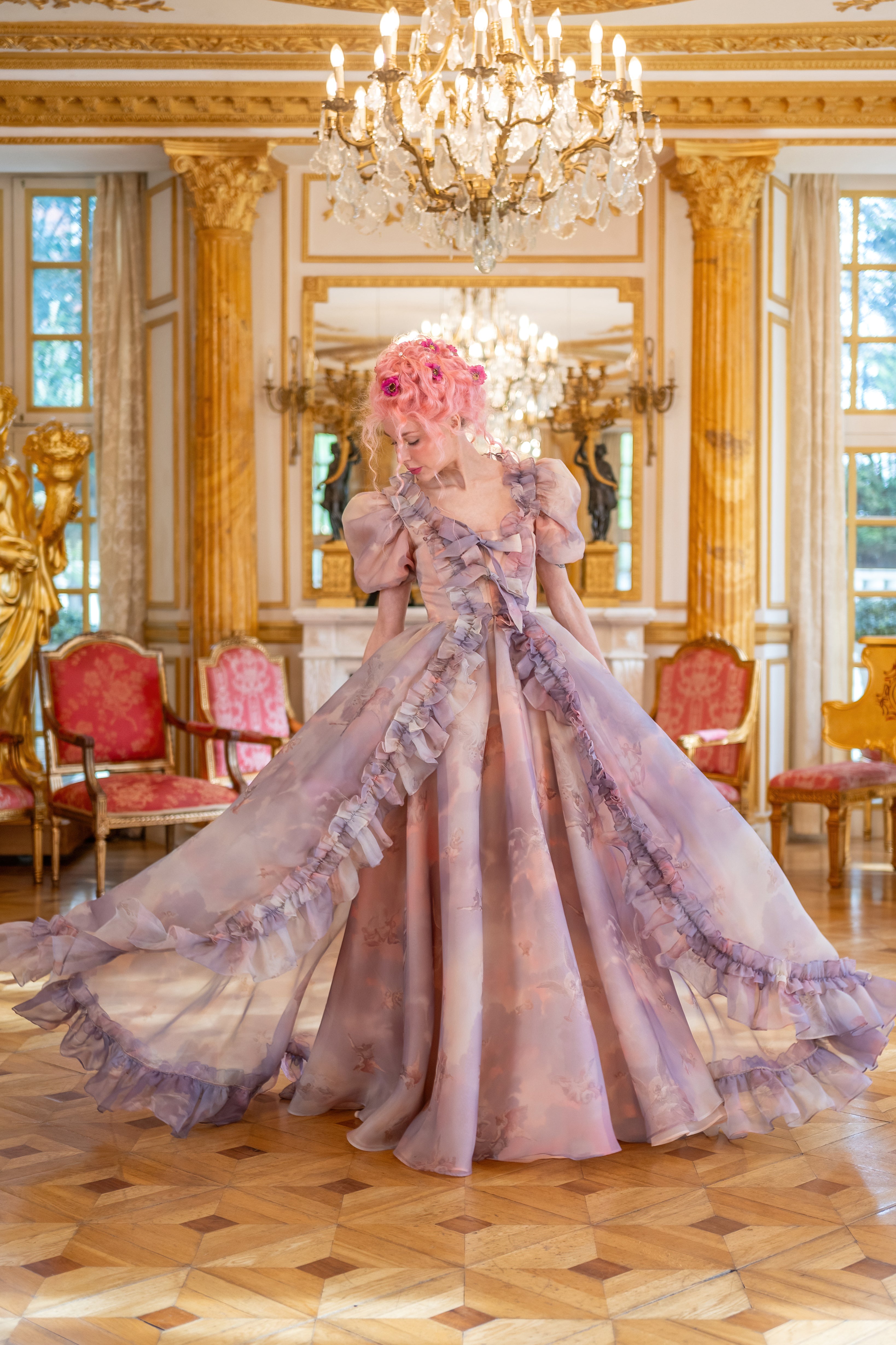 Pink Designer Ruffle Gown Dress for Women, Party Wear Dress, Dress for