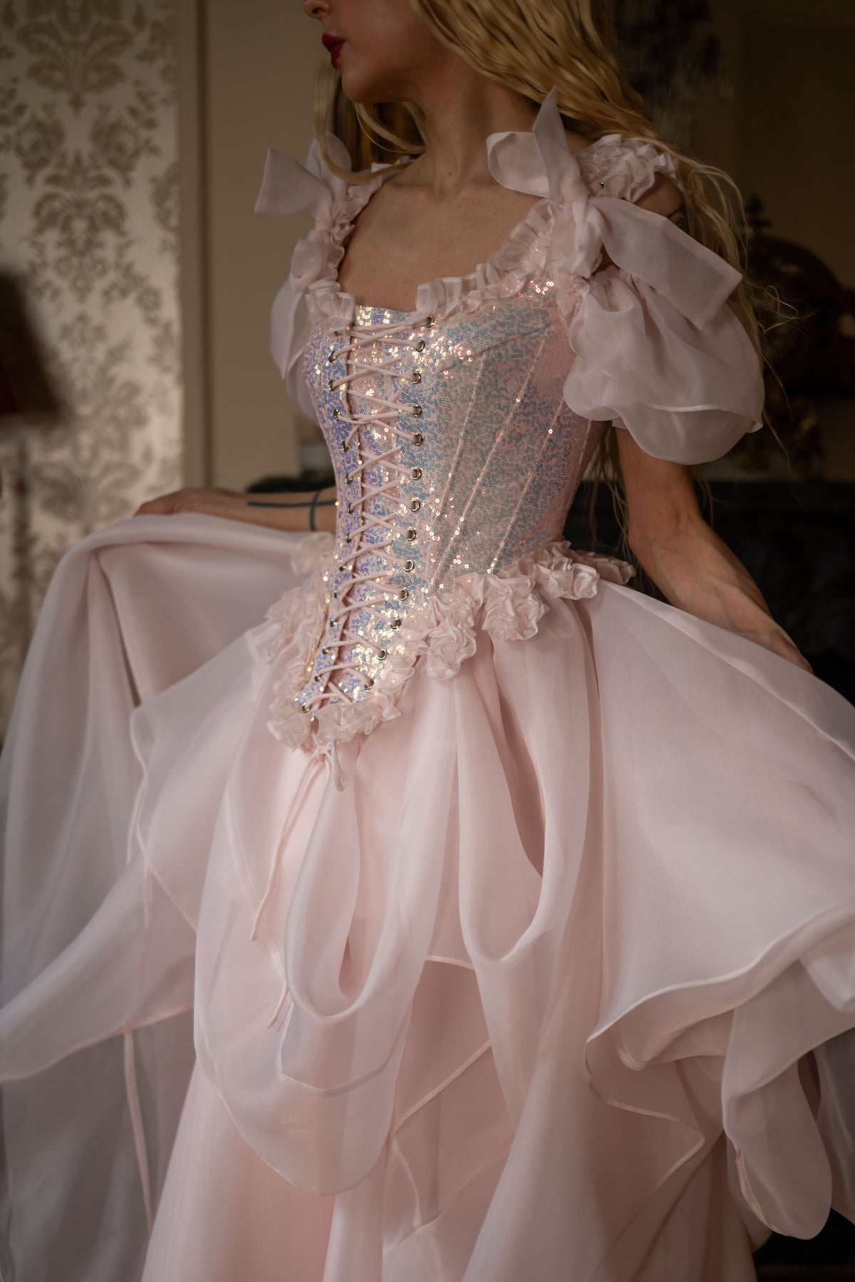 Wench Corset In Teal & Gold Filigree - Surprise Sale!